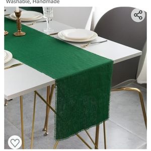 New in packaging! Dark green Holiday handmade tablecloth runner fringe accents